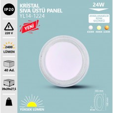 24W KRİSTAL SIVA ÜSTÜ PANEL-3 RENK BEYAZ GÜNIŞIĞI ILIK BEYAZ